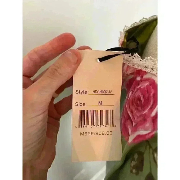 Joan Vass NWT Nightgown Green Pink Floral Buttons Pockets Long Lace M MSRP $58 - Picture 10 of 14